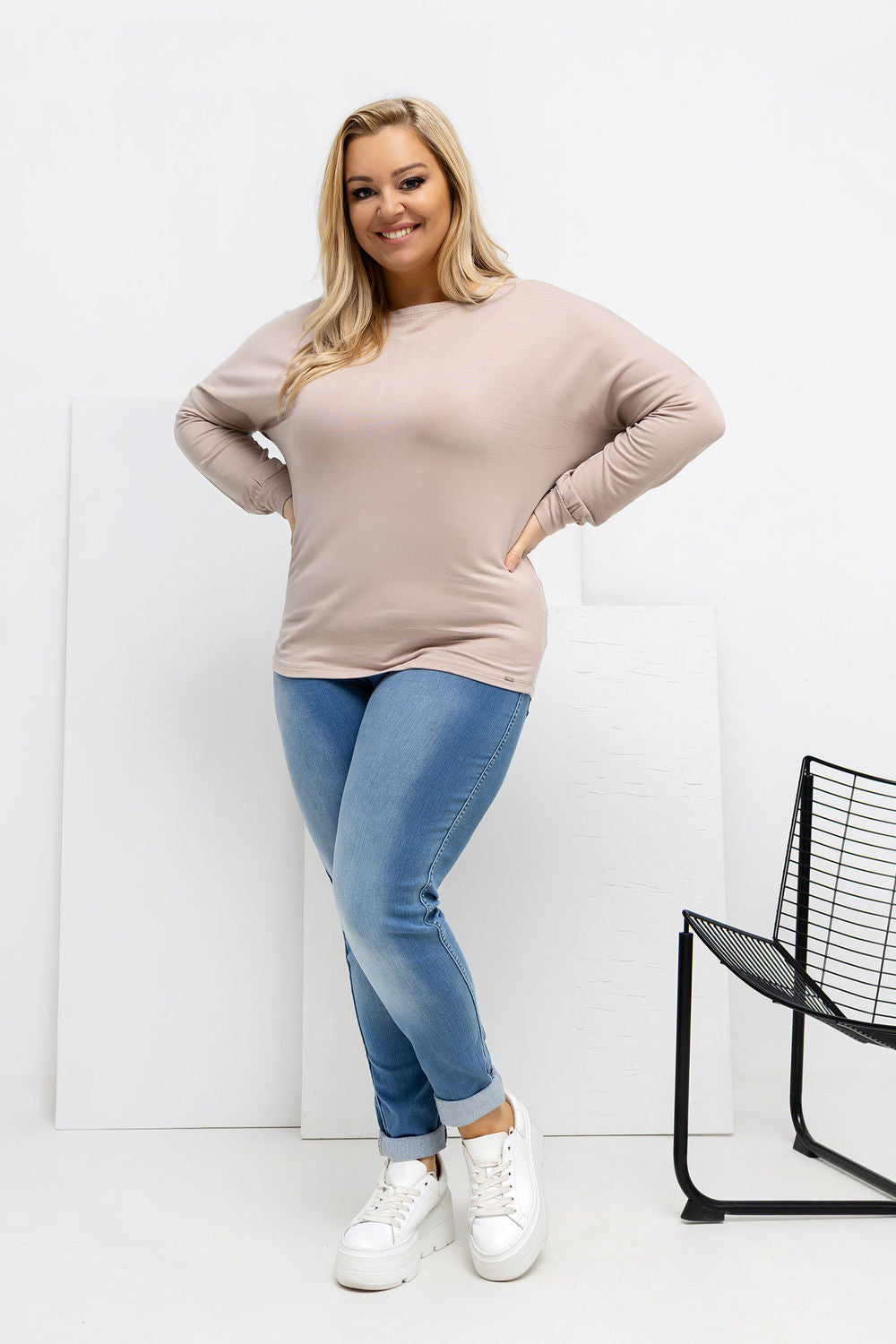 Relevance Beige Long Sleeve Plus Size Blouse - view 2