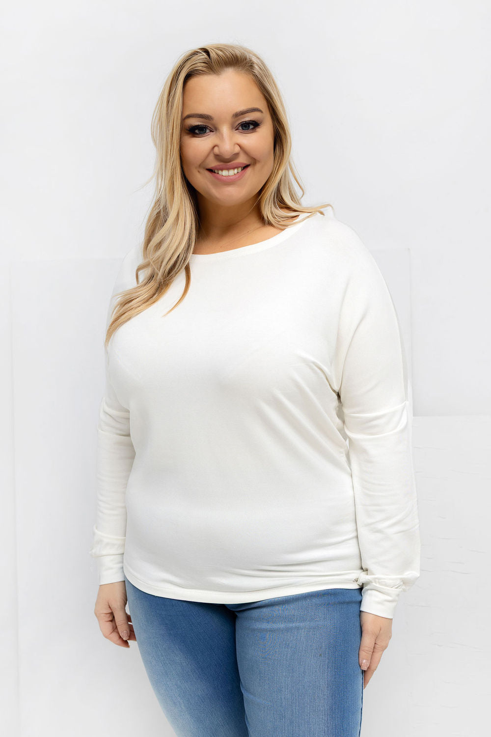 Relevance Ecru Long Sleeve Plus Size Blouse