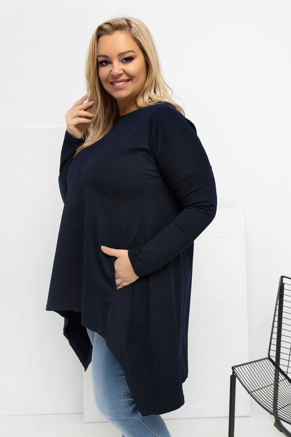 Relevance Navy Long Sleeve Cotton Plus Size Blouse - view 4