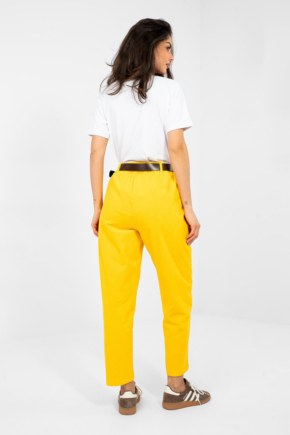 Italy Moda Yellow High Waisted Cotton Corduroy Trousers - view 3