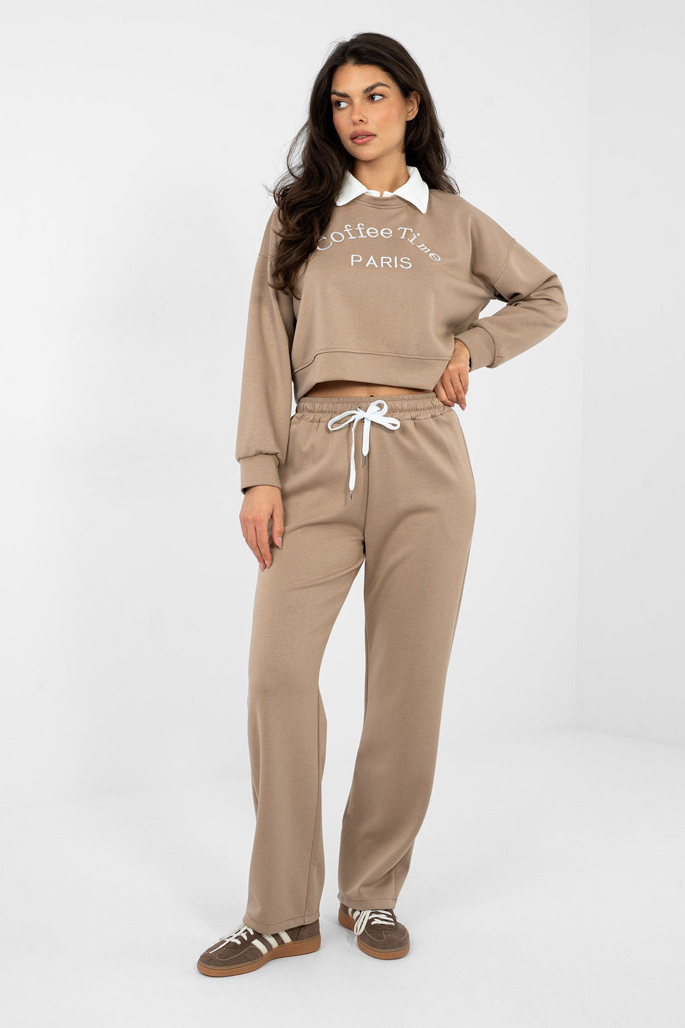 Italy Moda Dark Beige High Waisted Long Sleeve Co-Ord Set