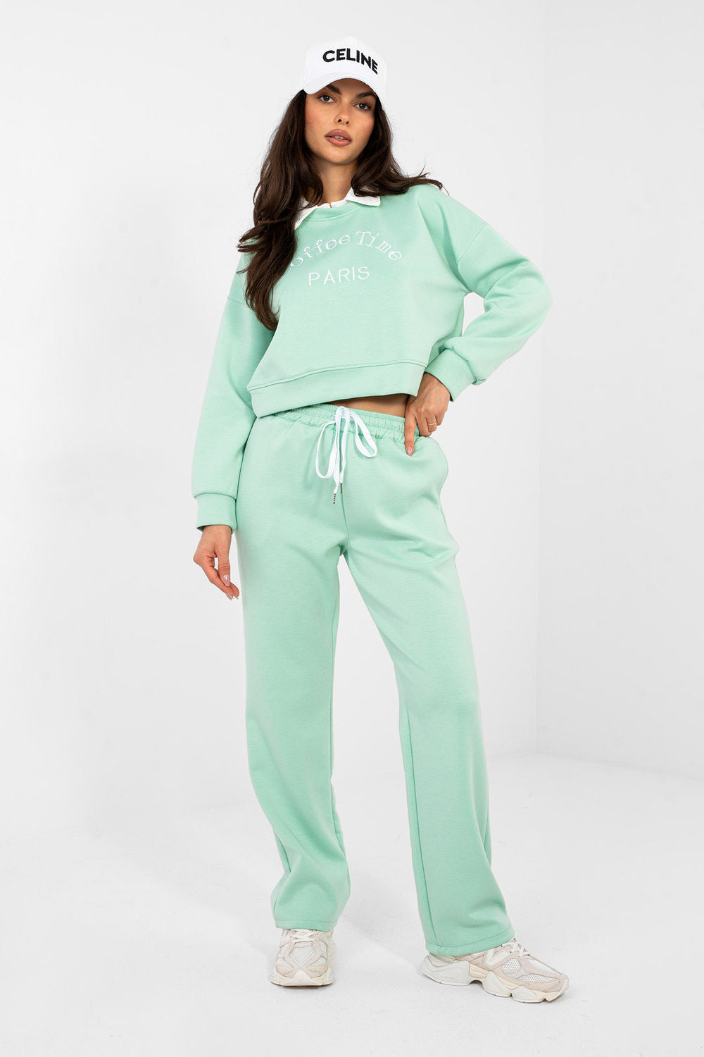 Italy Moda Light Green High Waisted Long Sleeve Co-Ord Set