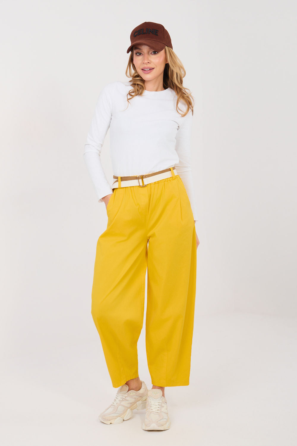 Italy Moda Yellow High Waisted Cotton Trousers