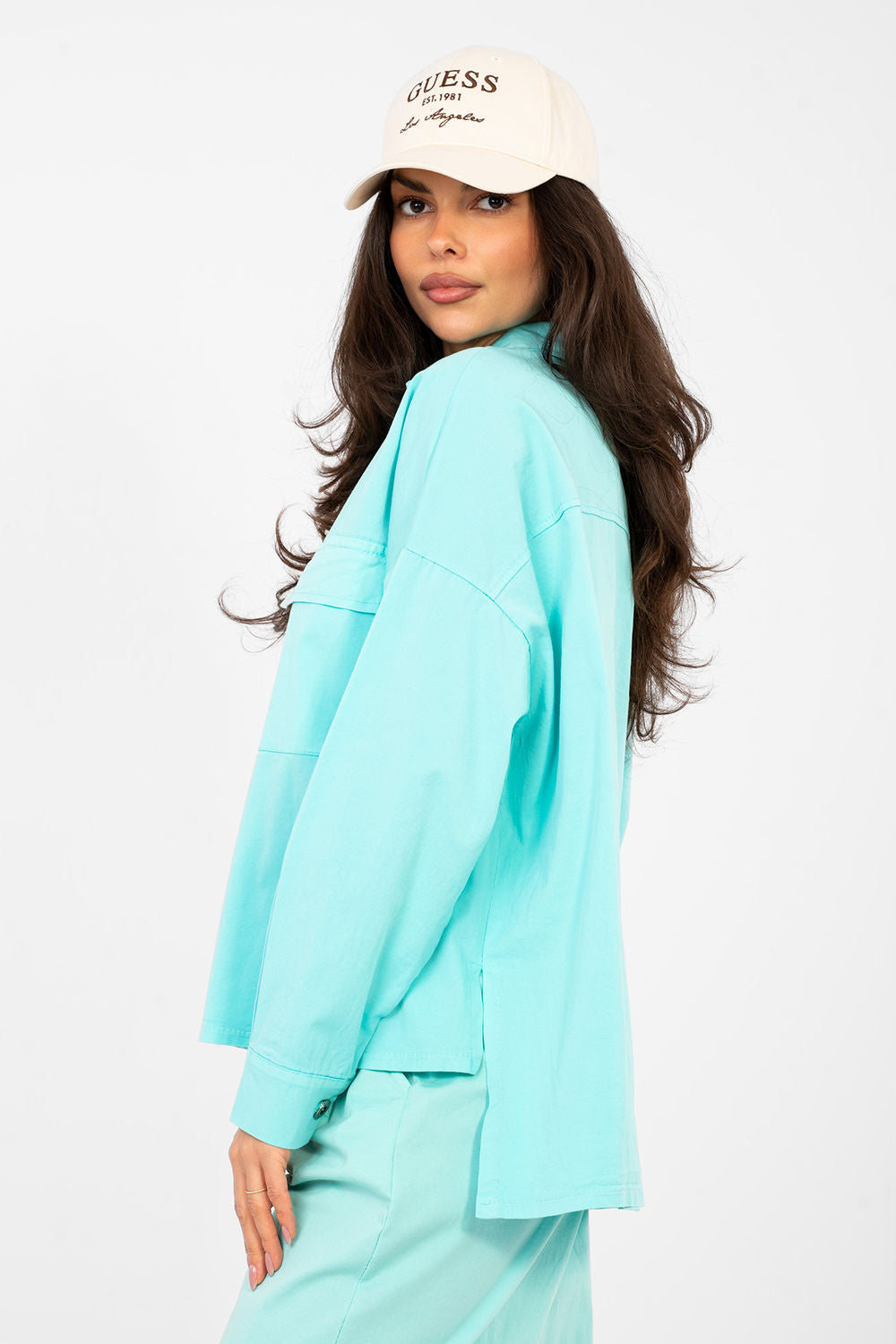 Italy Moda Turquoise Cotton Long Sleeve Top - view 2