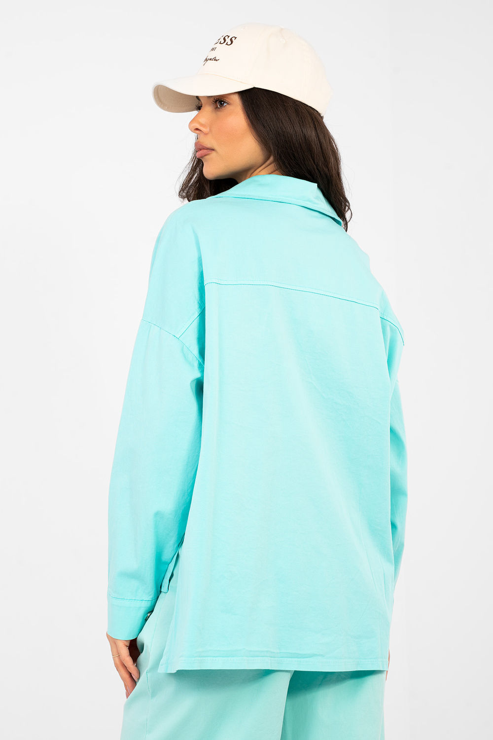 Italy Moda Turquoise Cotton Long Sleeve Top - view 3