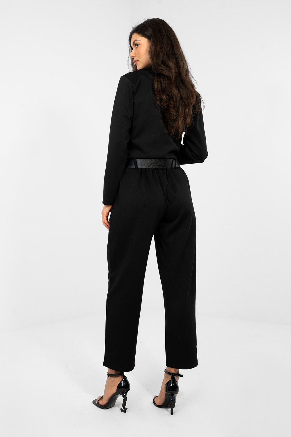 Italy Moda Black Viscose High Waisted Joggers - view 3