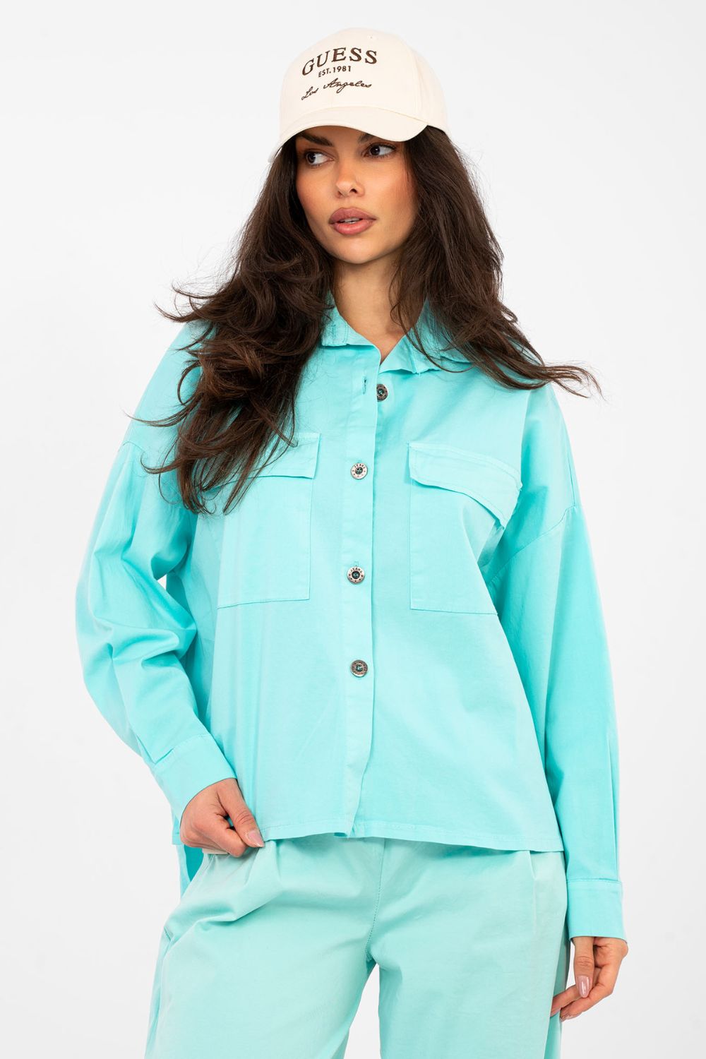 Italy Moda Turquoise Cotton Long Sleeve Top - view 4