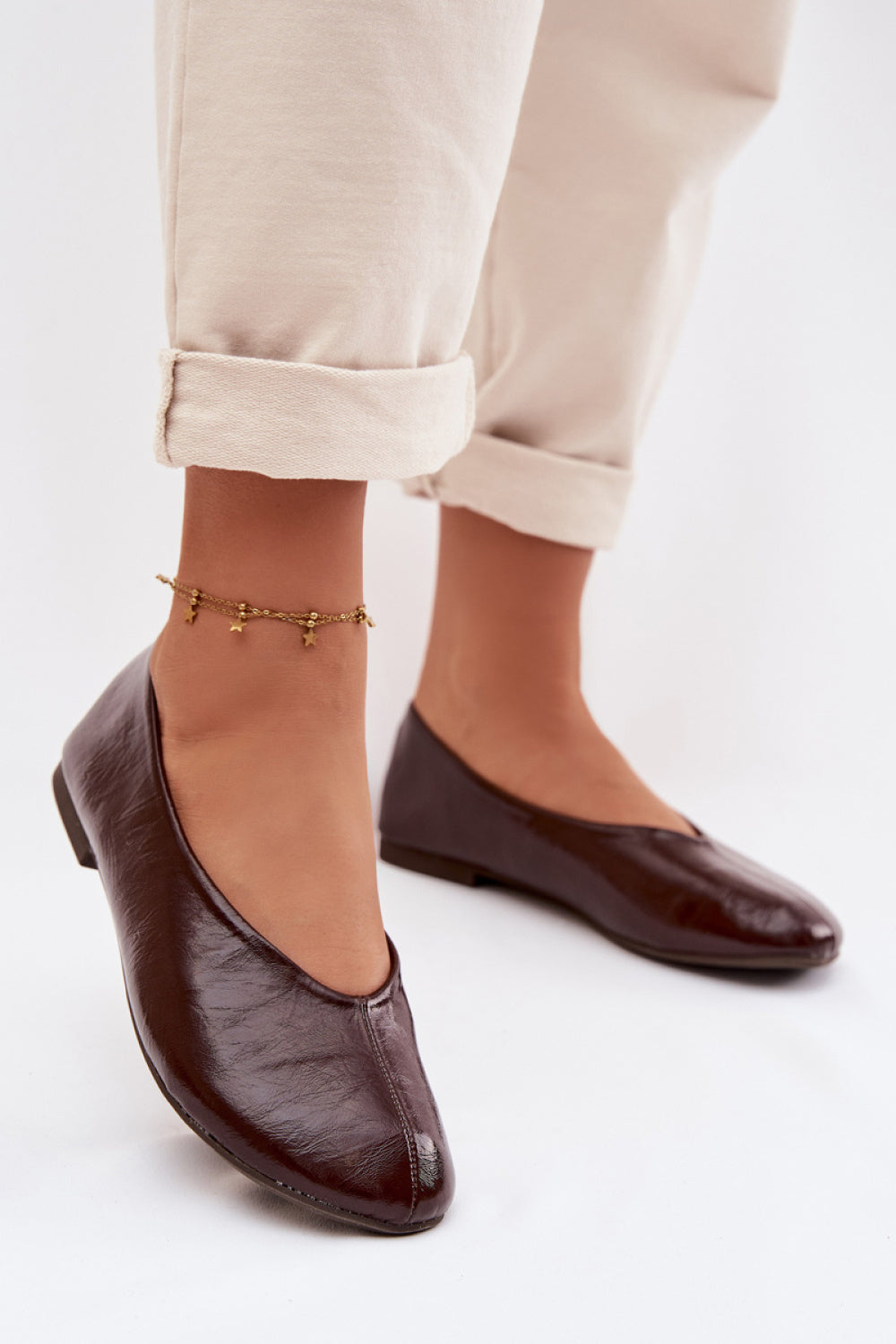Step In Style Selanora Chocolate Faux Leather Ballet Flats