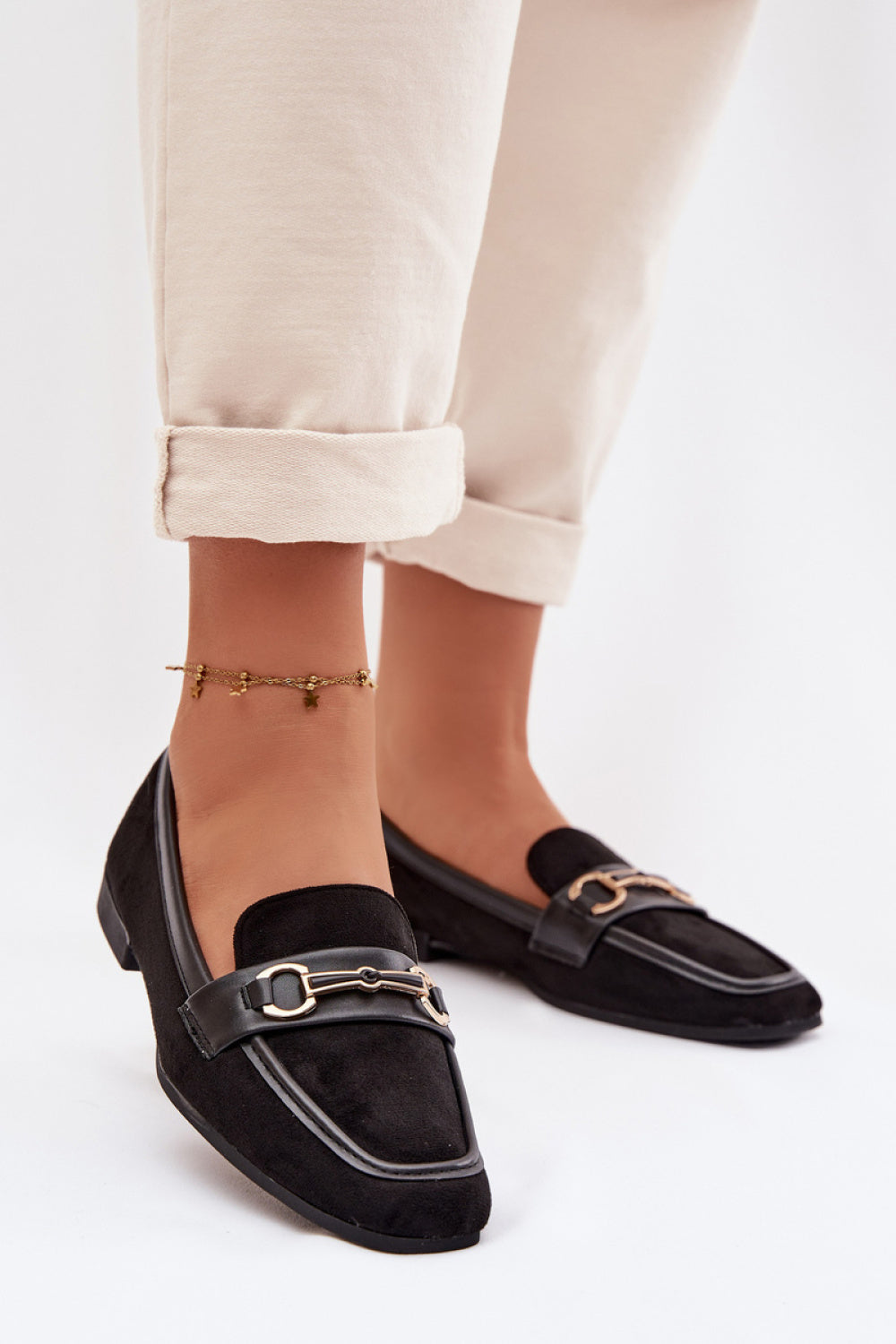 Step In Style Palerina Black Faux Suede Flat Loafers