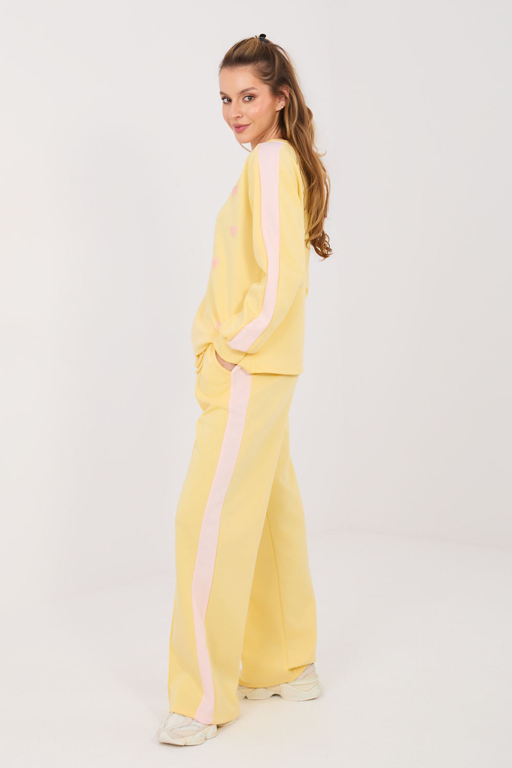 Rue Paris Light Yellow Slim Fit Striped Wide Leg Co-Ord Set