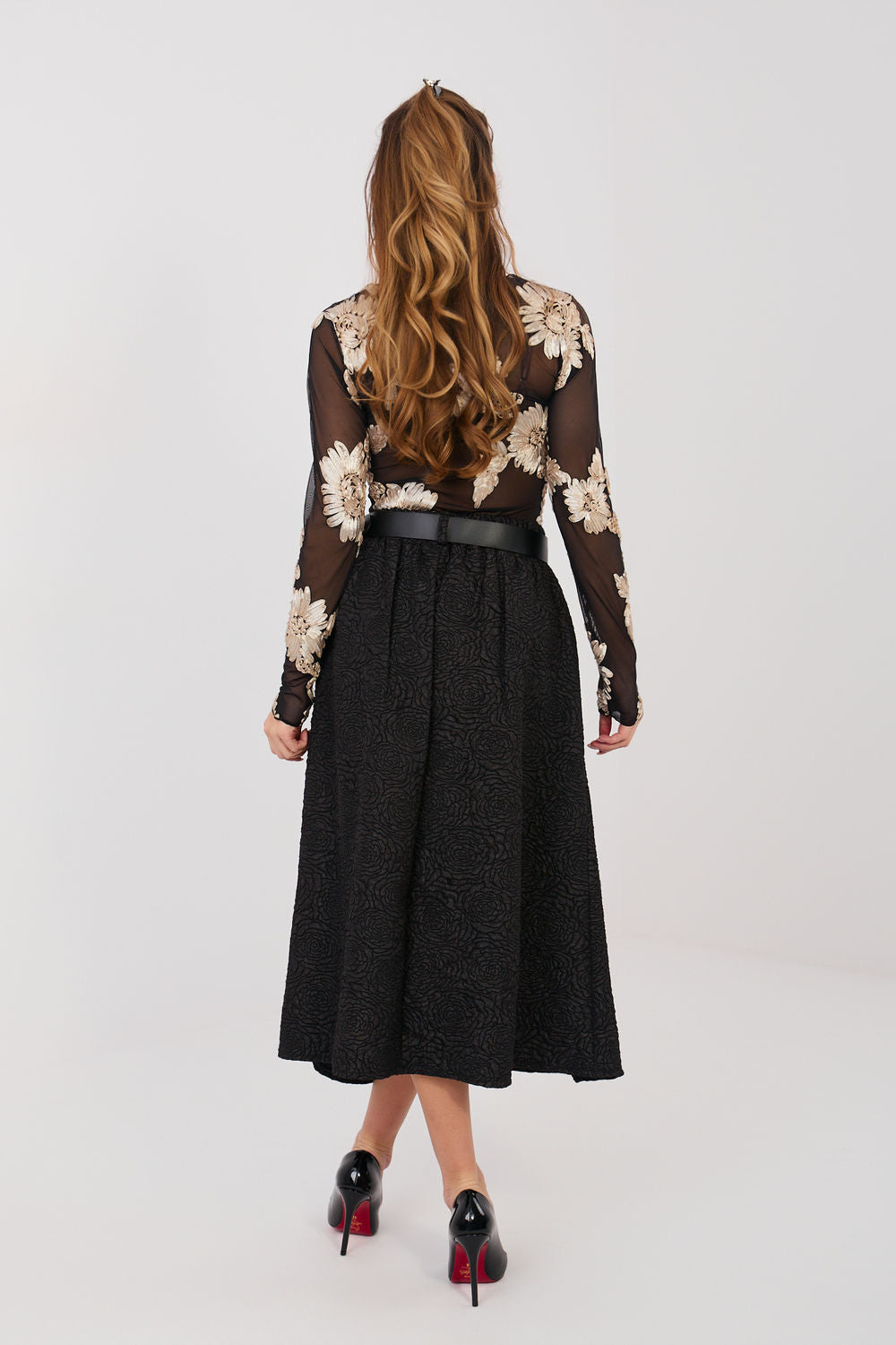 Rue Paris Black Floral Pleated Skirt - view 3