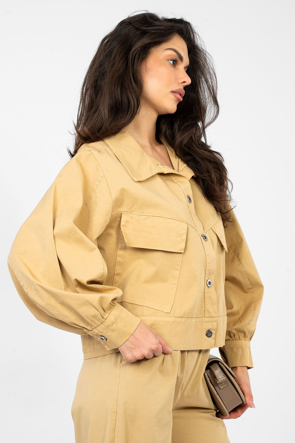 Rue Paris Camel Cotton Long Sleeve Top - view 2