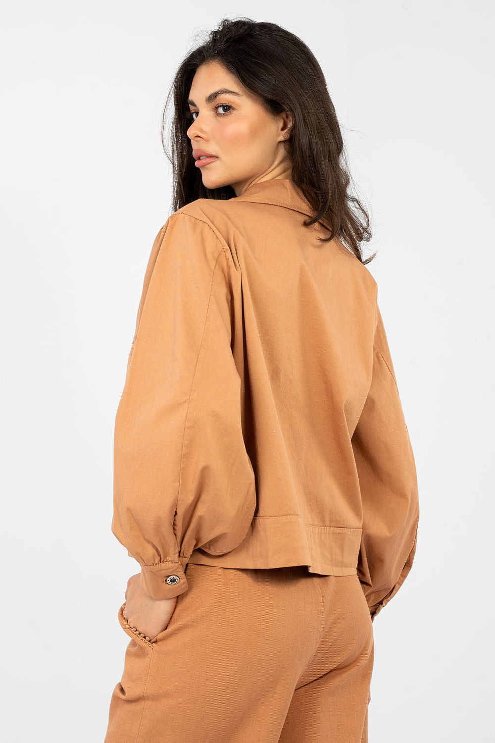 Rue Paris Dark Orange Cotton Long Sleeve Top - view 3