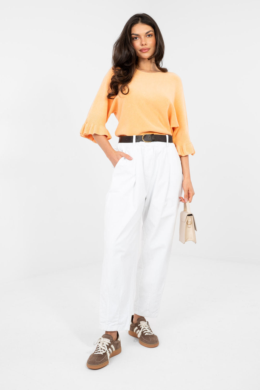 Italy Moda White Pleated High Waisted Corduroy Trousers - view 4