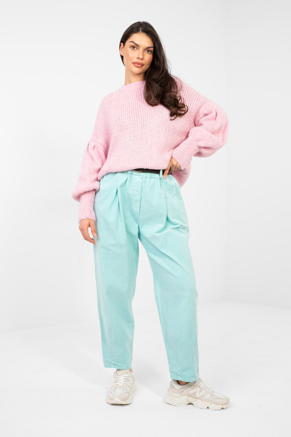 Italy Moda Mint Pleated High Waisted Corduroy Trousers