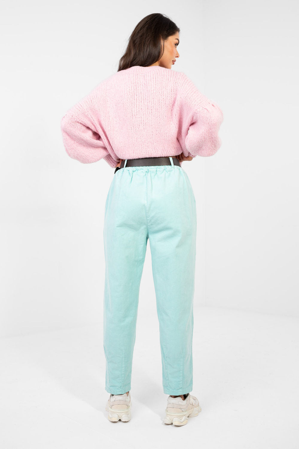 Italy Moda Mint Pleated High Waisted Corduroy Trousers - view 3