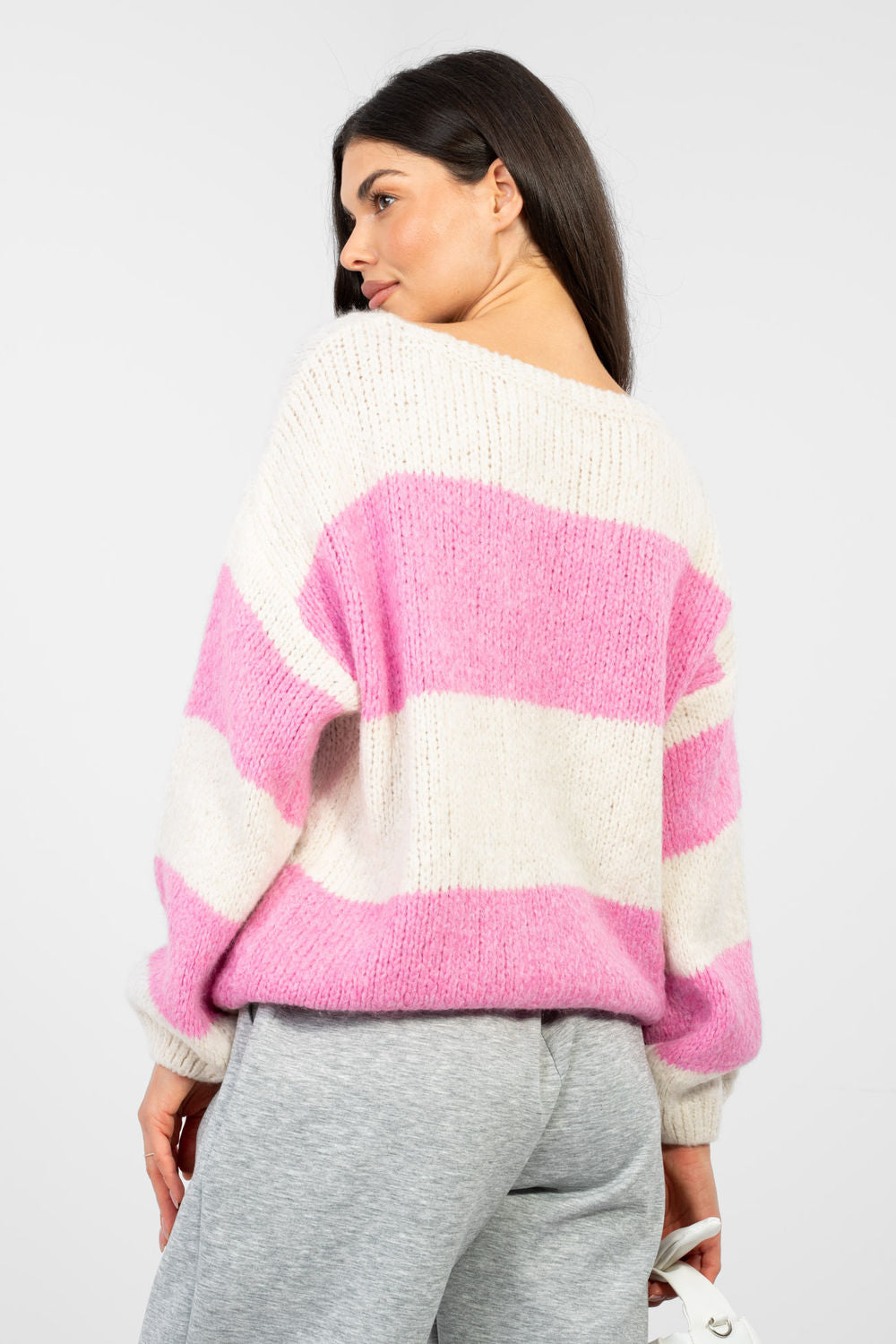 Italy Moda Pink Striped Oversized Jumper - view 3
