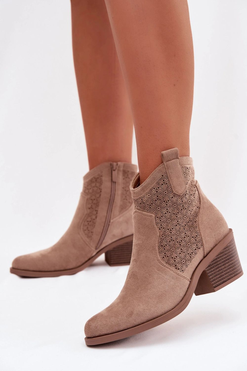 Step In Style Beige Faux Suede Heeled Ankle Boots - view 3