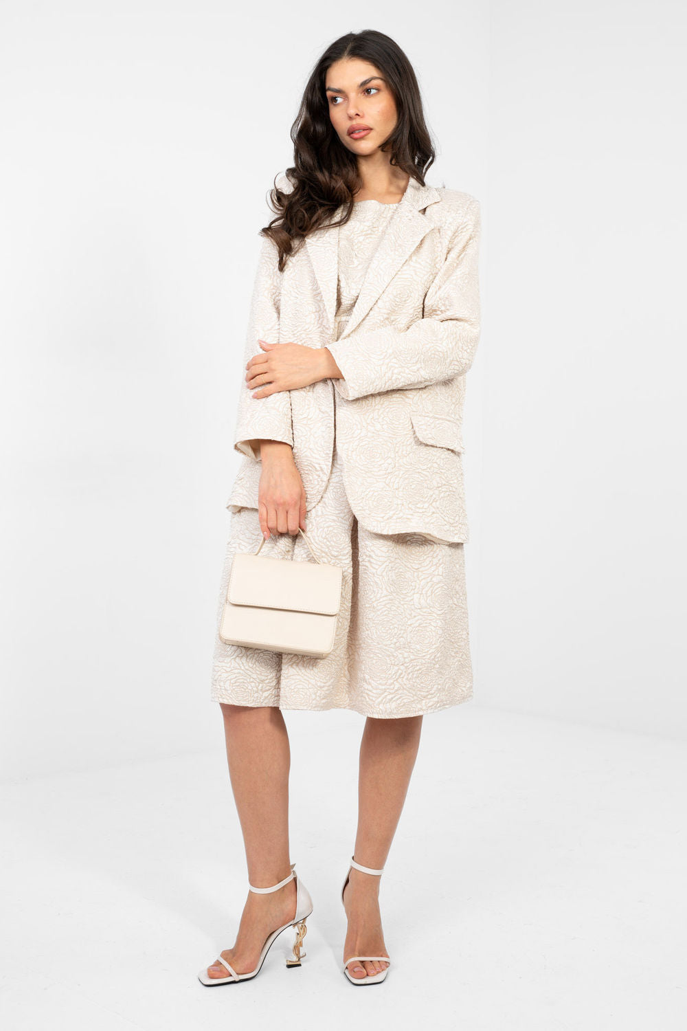 Rue Paris Light Beige Floral Long Sleeve Jacket