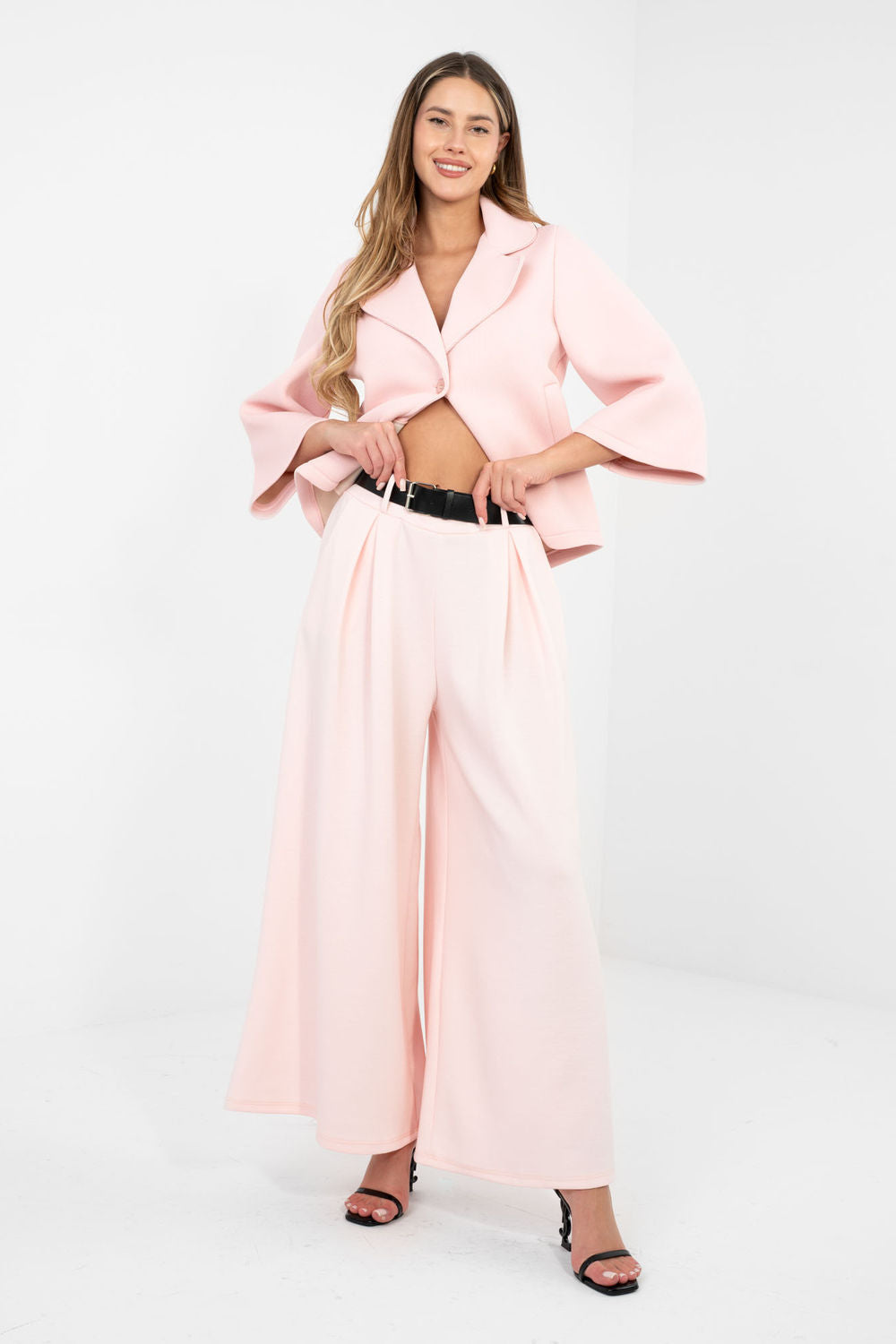 Rue Paris Light Pink Pleated High Waisted Joggers - view 2
