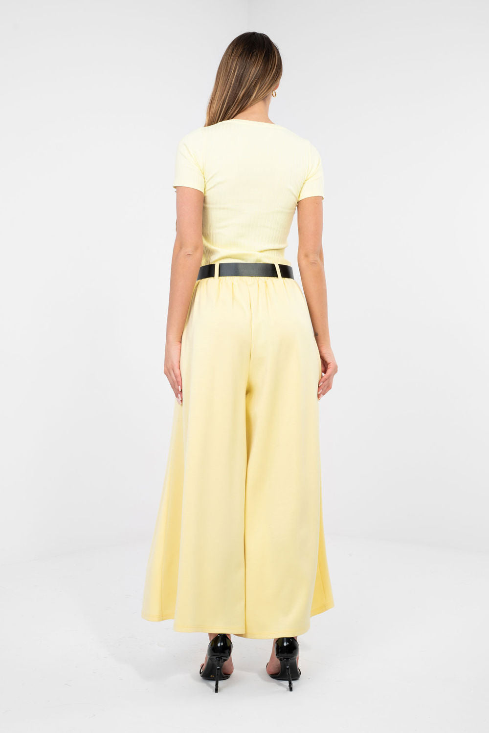 Rue Paris Light Yellow Pleated High Waisted Joggers - view 3