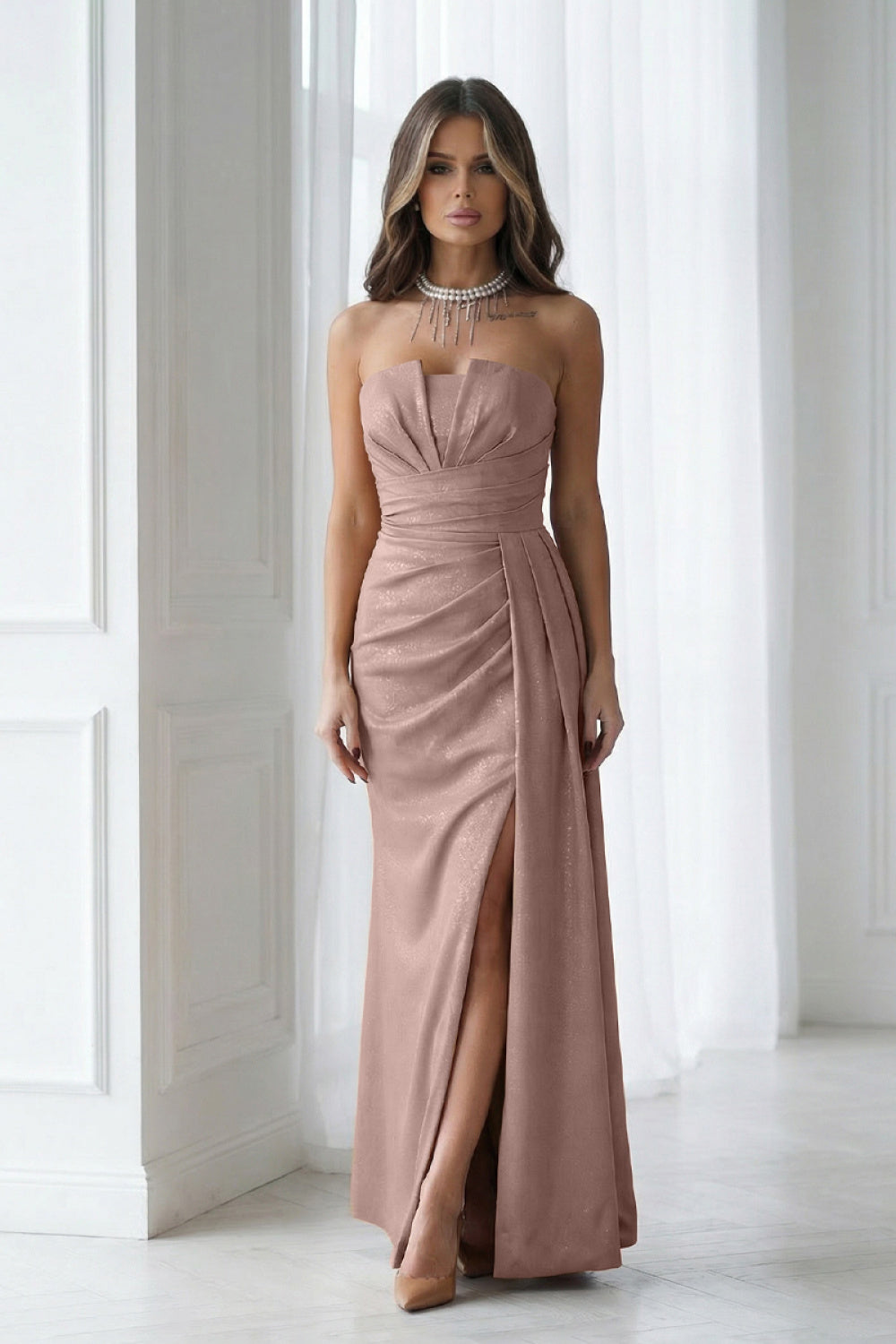 Bicotone Camel Pleated Maxi Dress