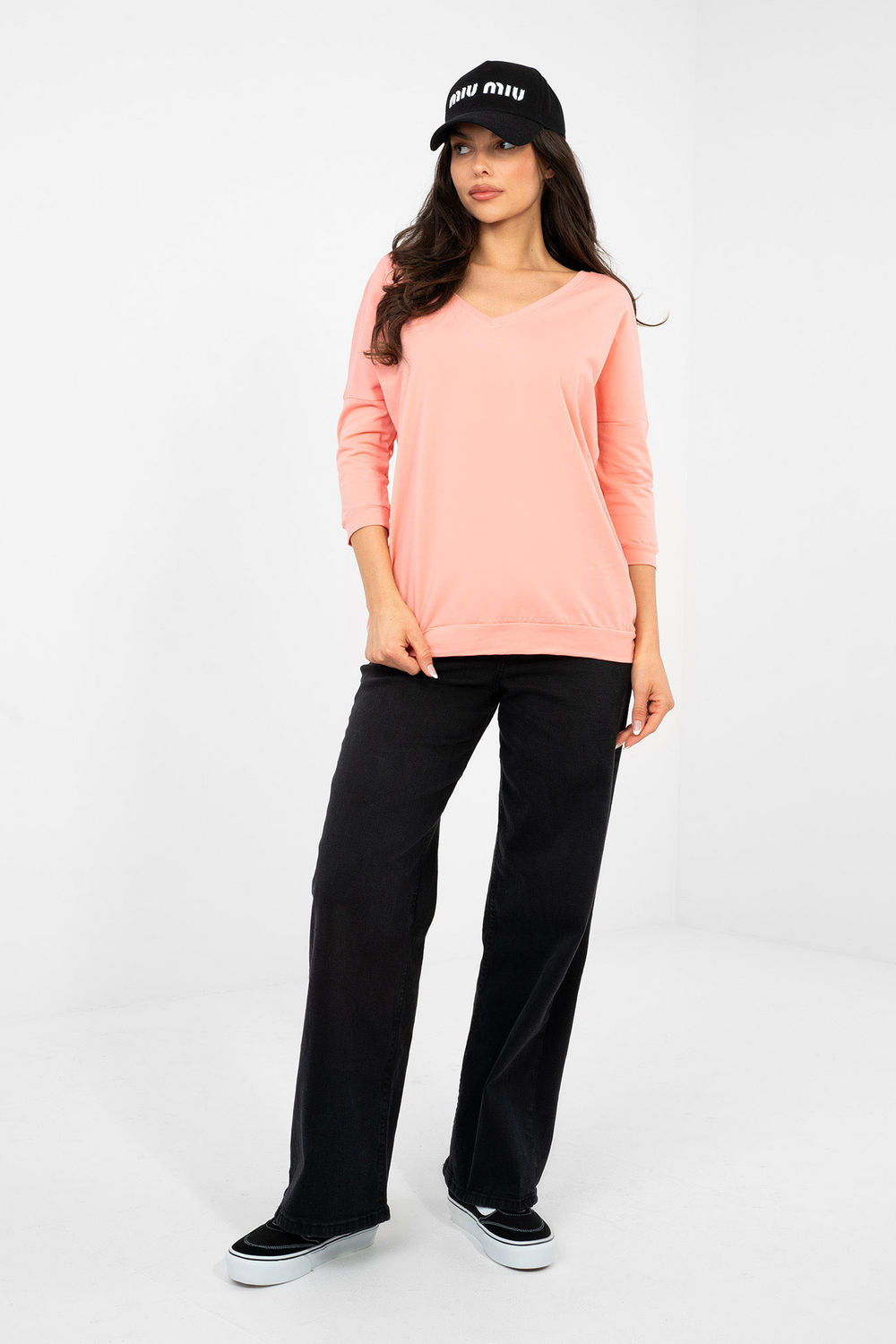 Rue Paris Peach V-Neck Cotton Blouse - view 2