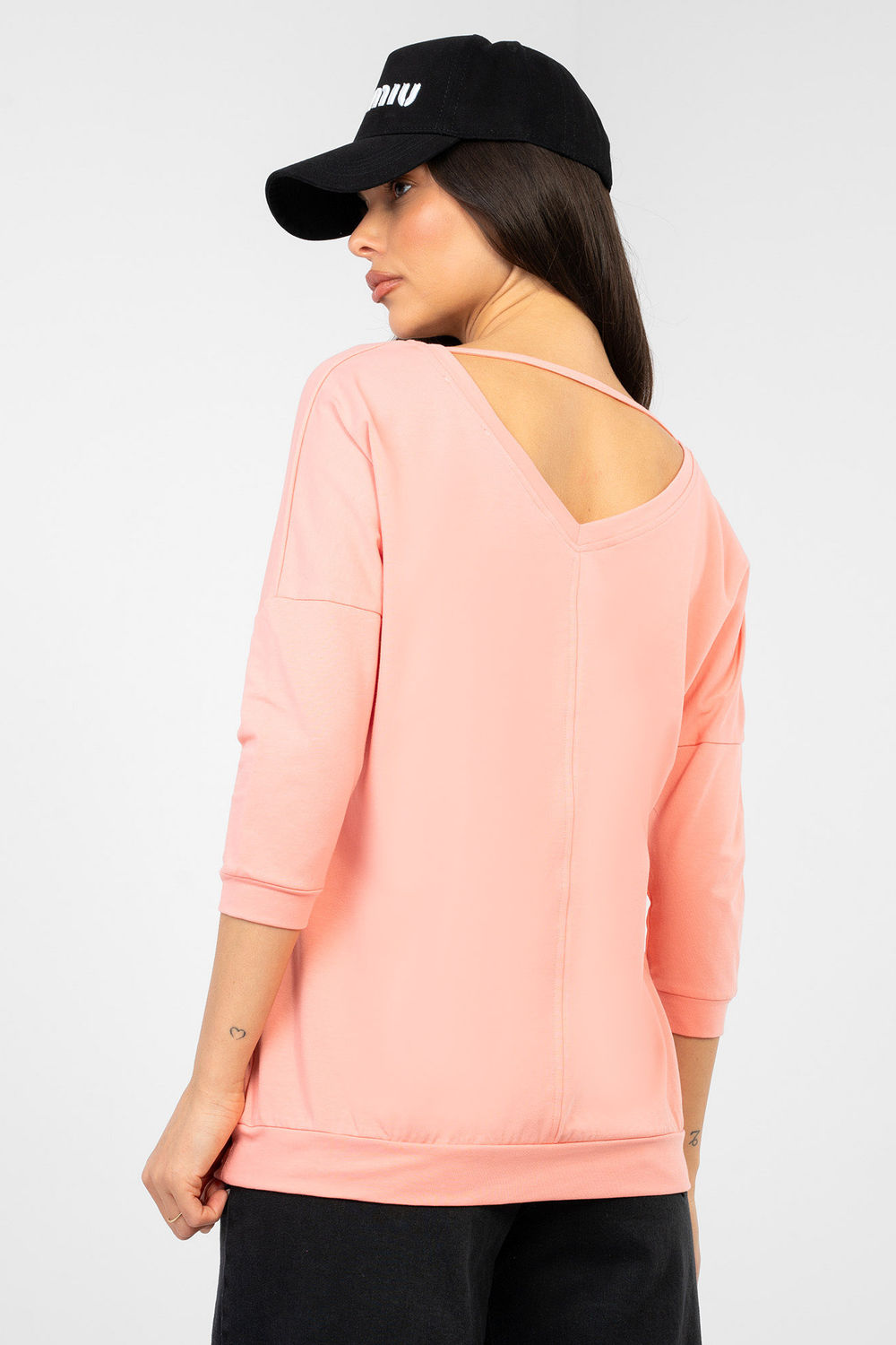 Rue Paris Peach V-Neck Cotton Blouse - view 3
