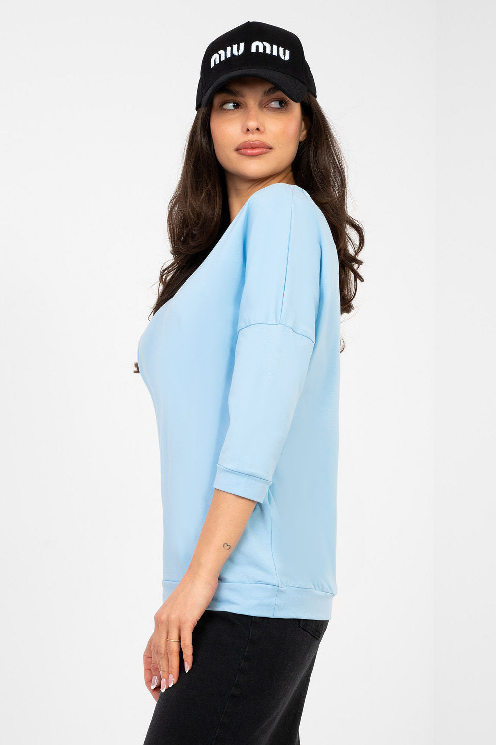 Rue Paris Light Blue V-Neck Cotton Blouse - view 3