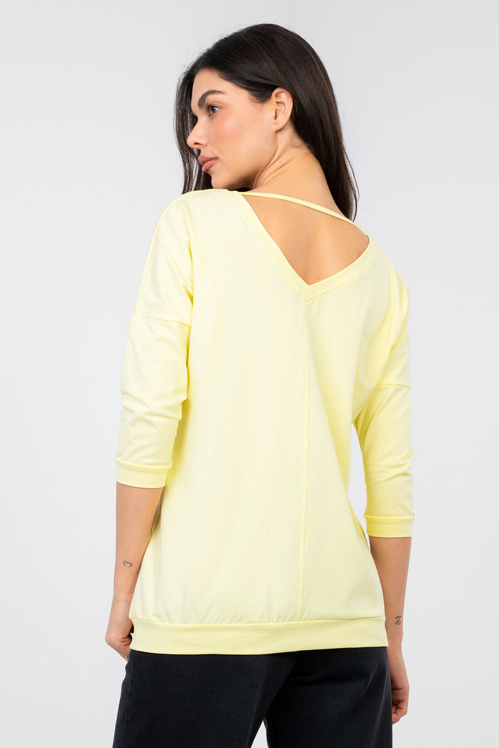 Rue Paris Light Yellow V-Neck Cotton Blouse - view 3