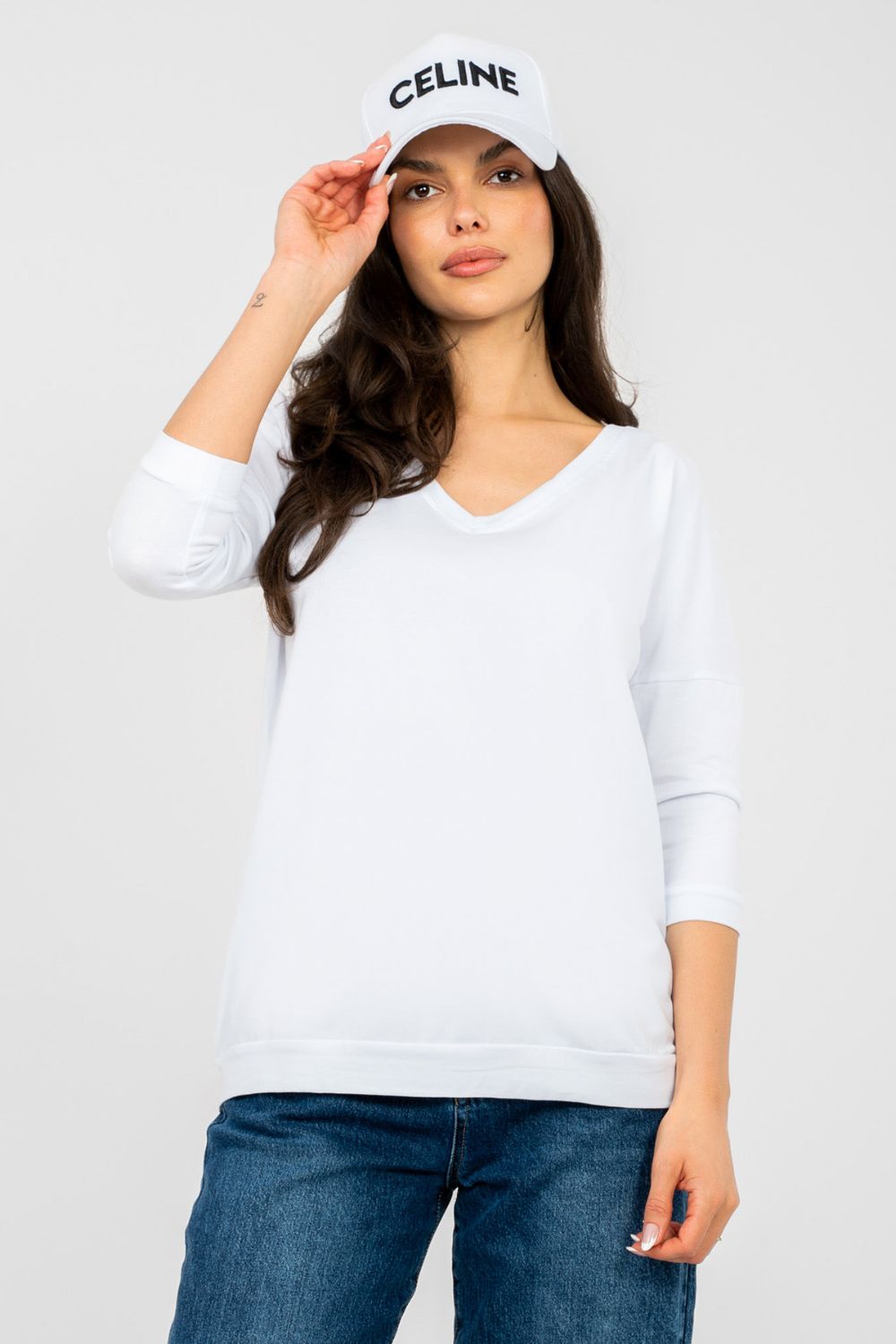 Rue Paris White V-Neck Cotton Blouse - view 4