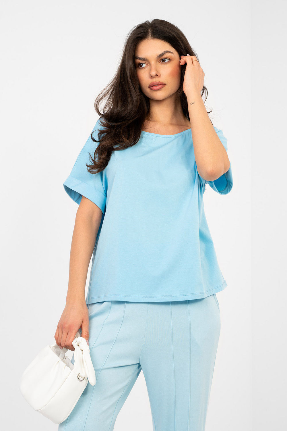 Rue Paris Light Blue Oversized Short Sleeve Blouse