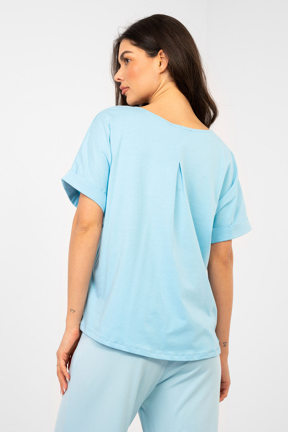 Rue Paris Light Blue Oversized Short Sleeve Blouse - view 3