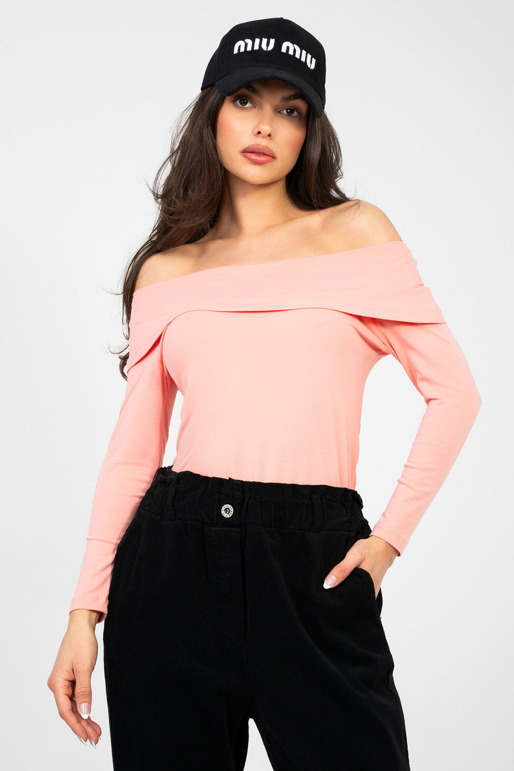 Rue Paris Peach Bodycon Off Shoulder Blouse
