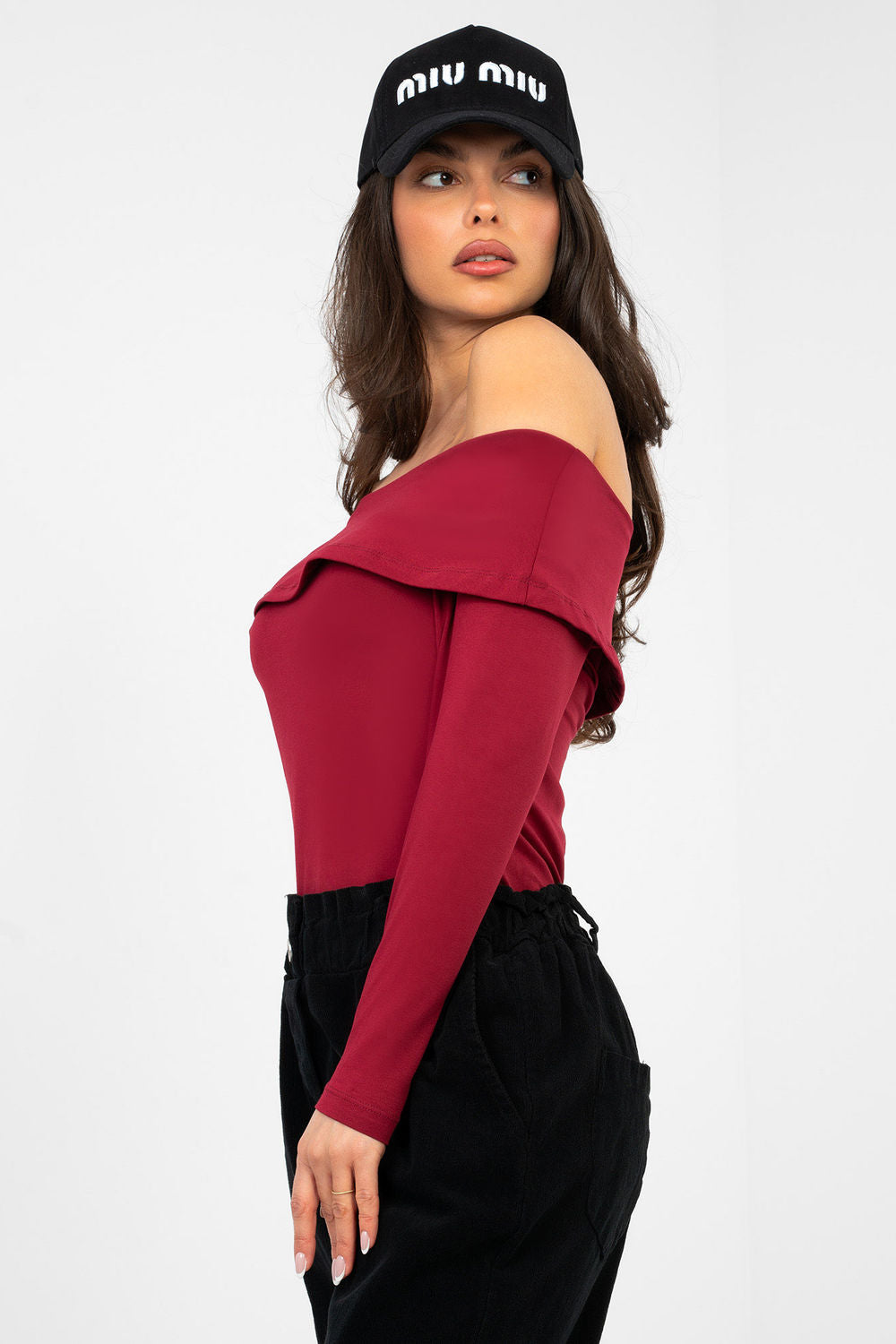 Rue Paris Burgundy Bodycon Off Shoulder Blouse - view 2