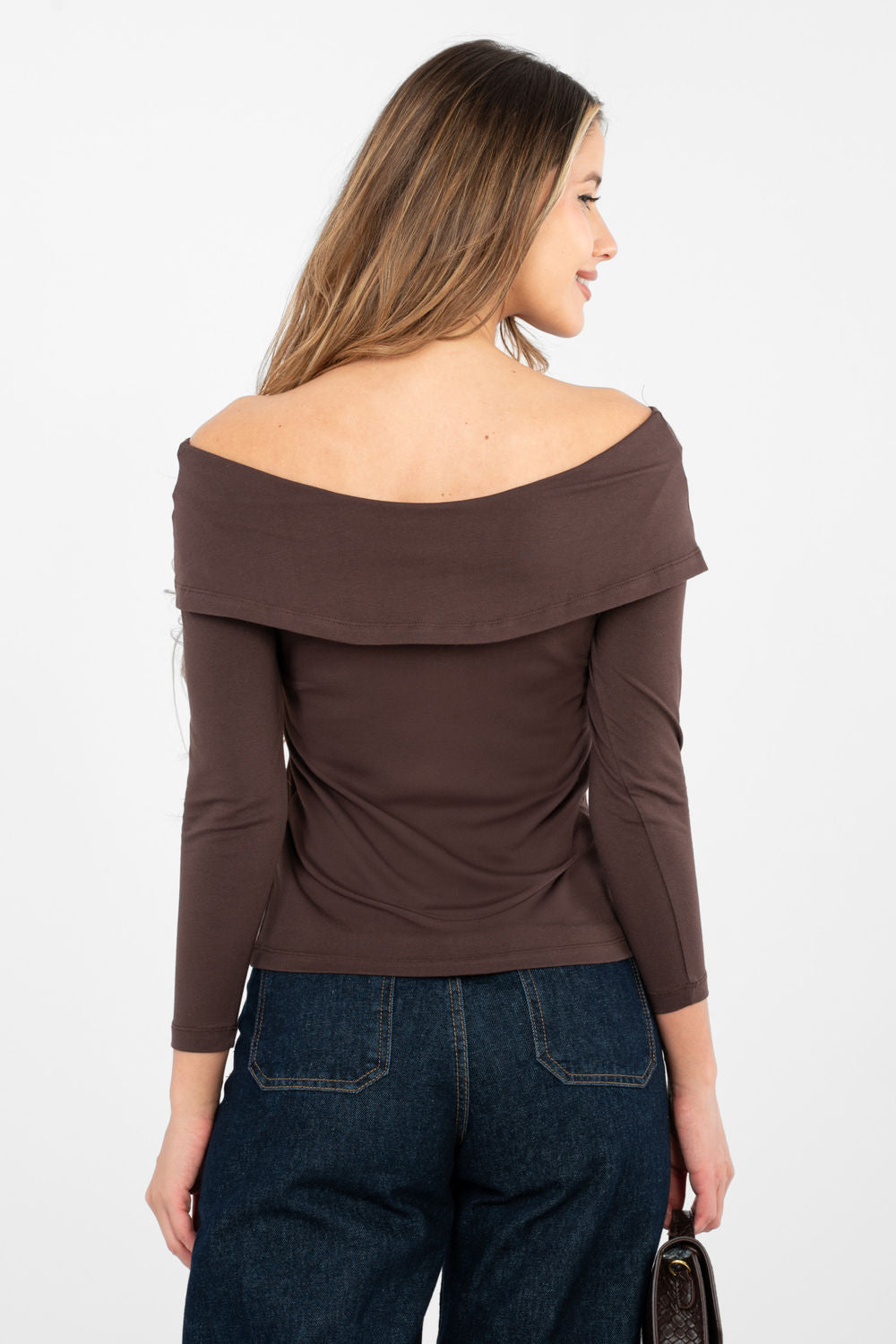 Rue Paris Dark Brown Bodycon Off Shoulder Blouse - view 3