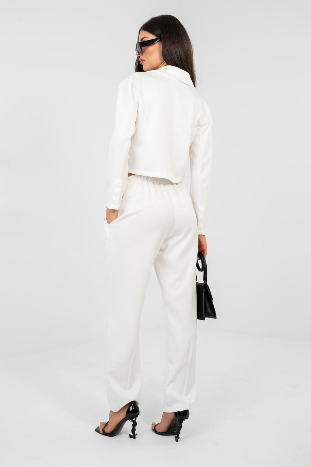 Rue Paris Ecru Slim Fit High Waisted Long Sleeve Co-Ord Set - view 3