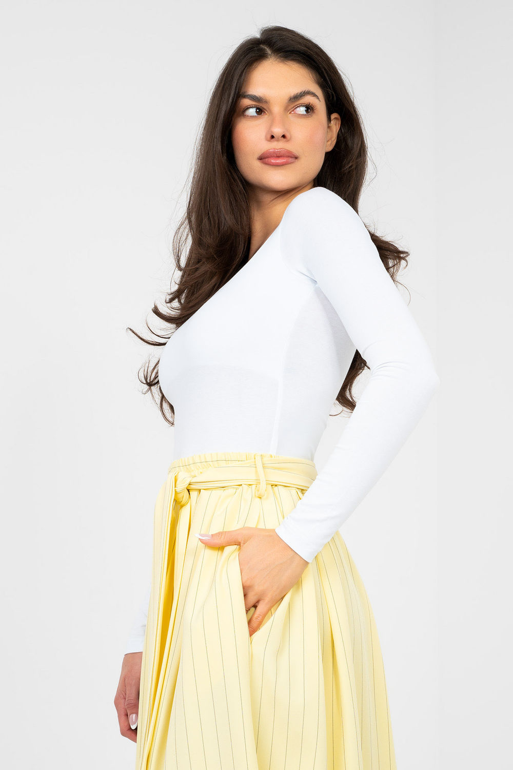 Rue Paris White Bodycon Long Sleeve Cotton Blouse - view 2