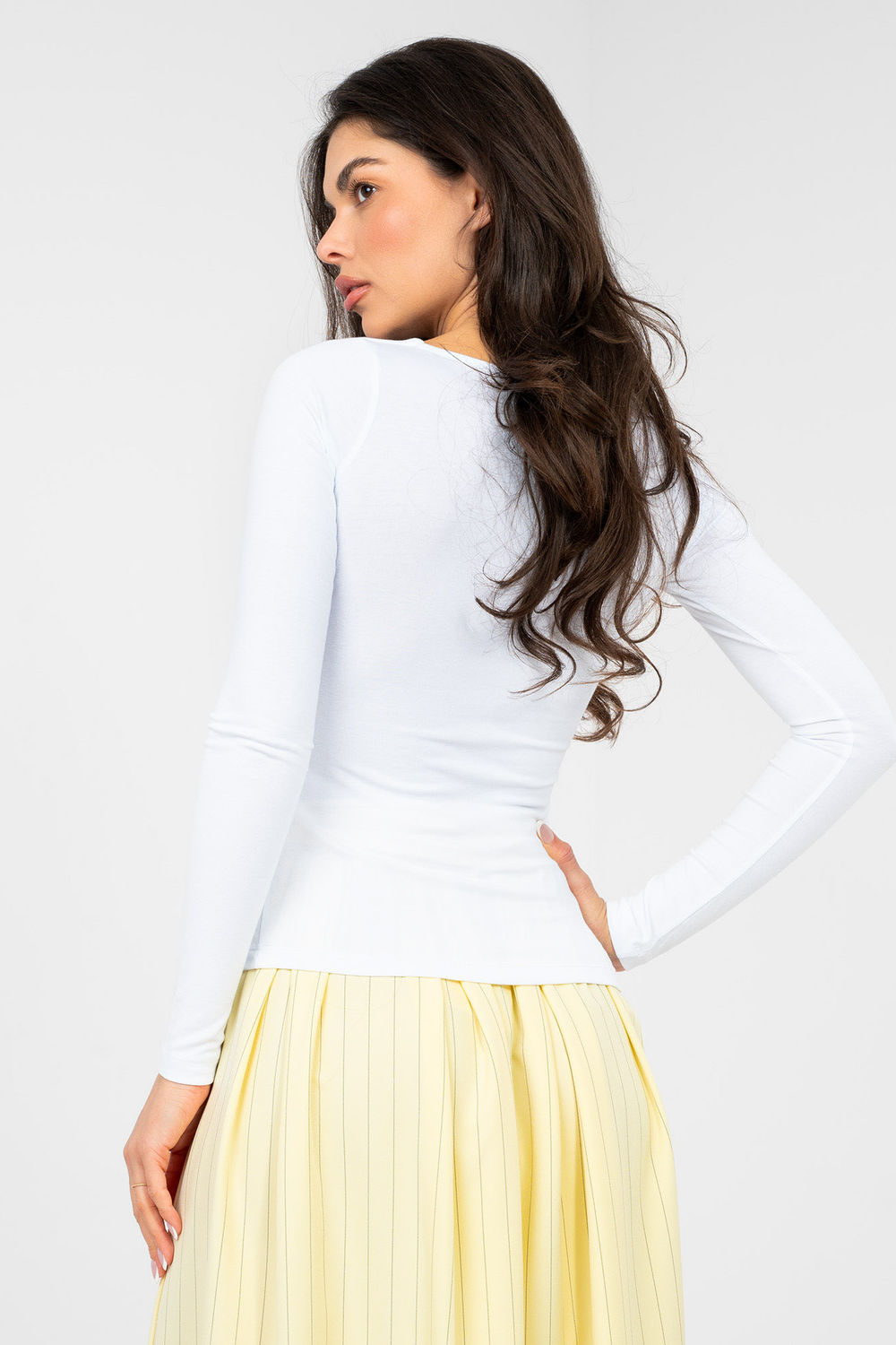 Rue Paris White Bodycon Long Sleeve Cotton Blouse - view 3