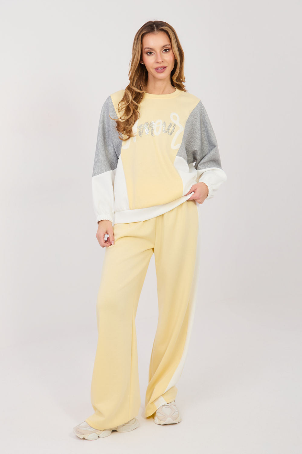 Rue Paris Light Yellow Sequin Wide Leg Co-Ord Set