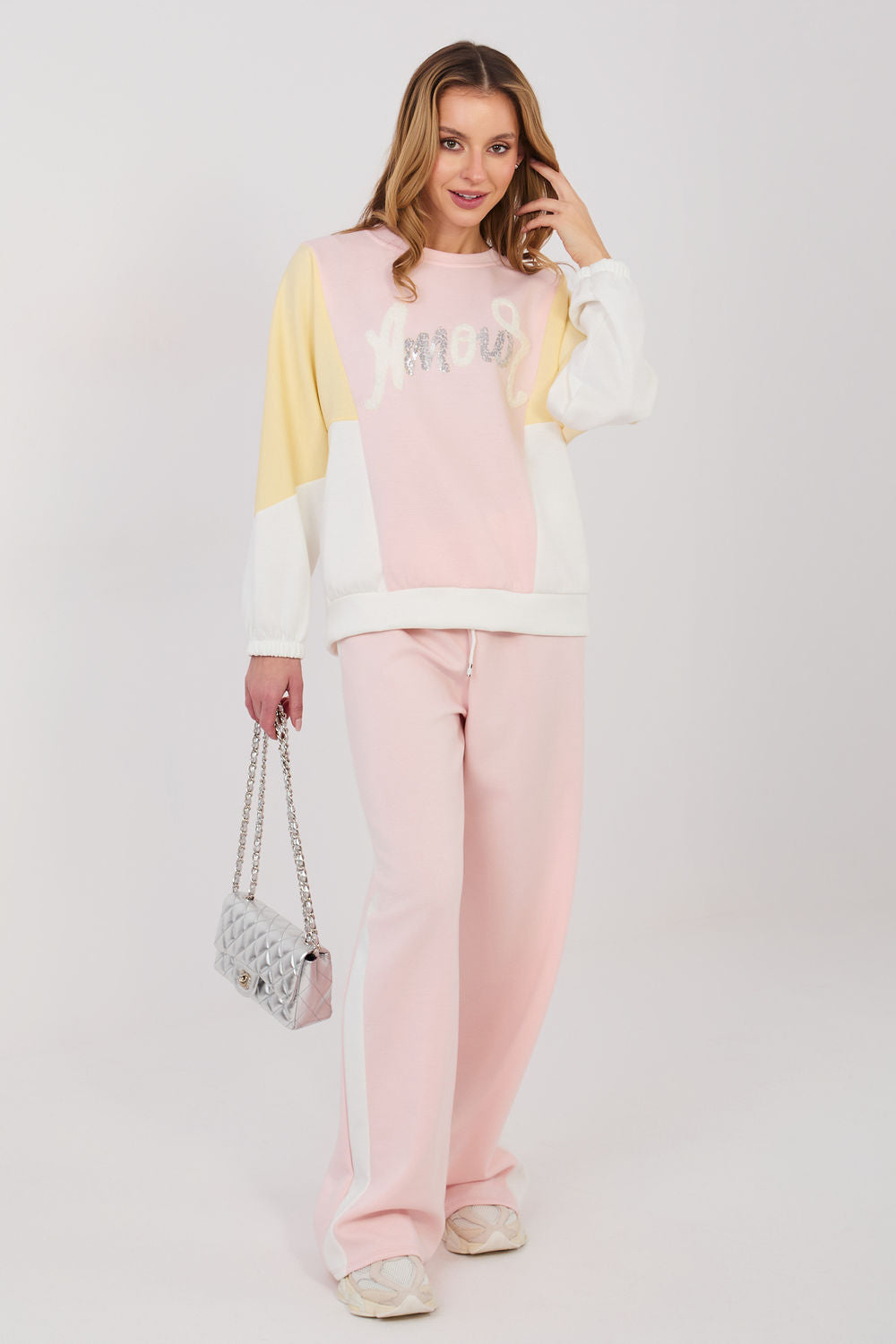 Rue Paris Light Pink Sequin Wide Leg Co-Ord Set