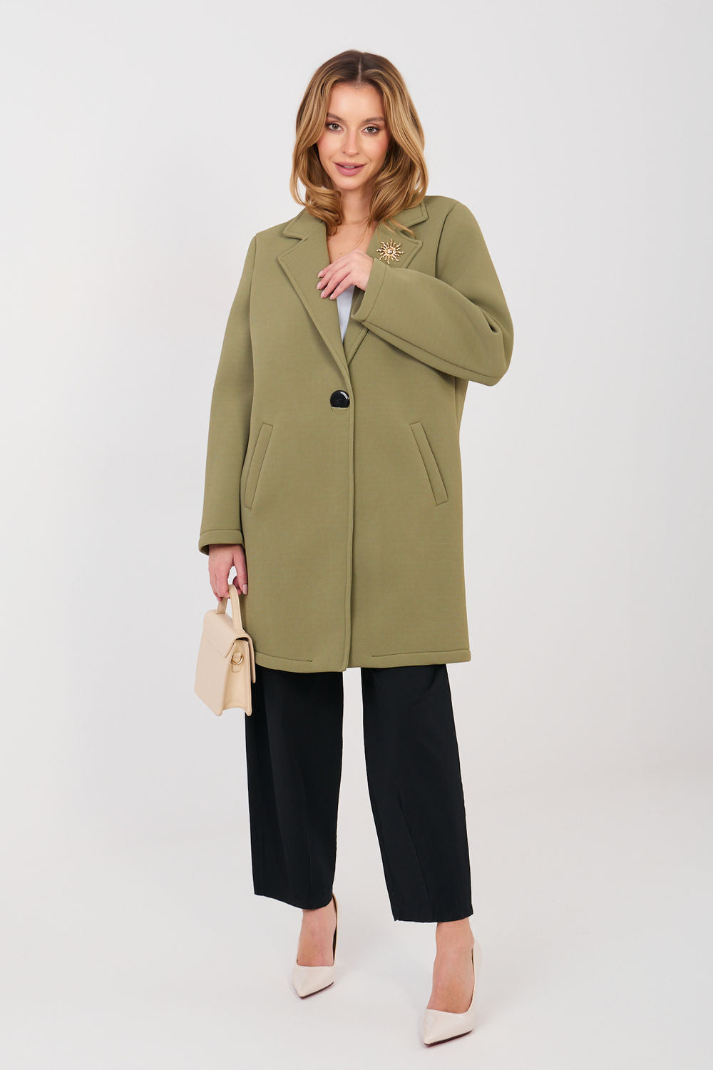 Rue Paris Khaki Long Sleeve Coat