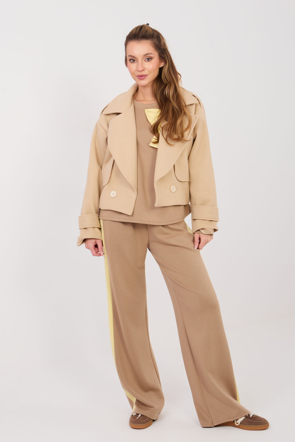 Rue Paris Dark Beige Striped Wide Leg High Waisted Co-Ord Set - view 2