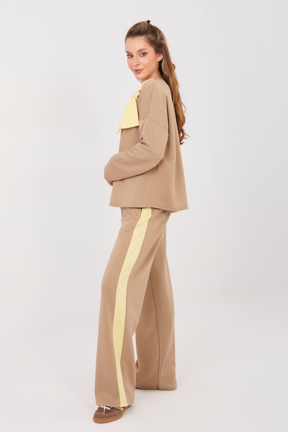 Rue Paris Dark Beige Striped Wide Leg High Waisted Co-Ord Set - view 3