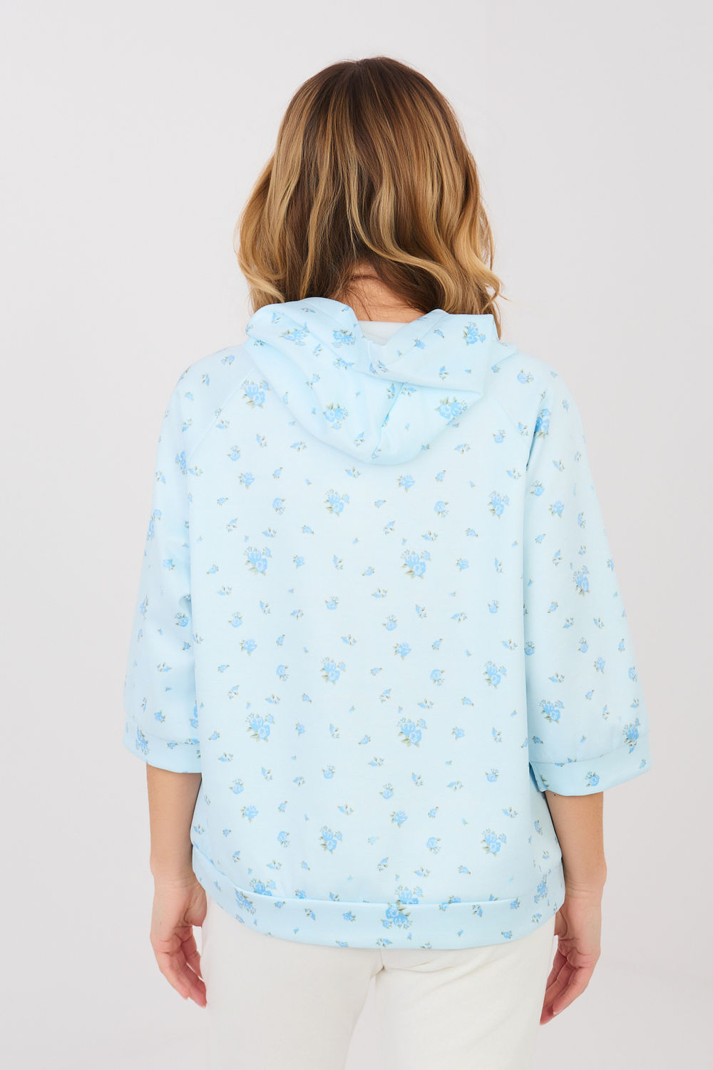 Italy Moda Light Blue Floral Hooded Sweatshirt - view 3