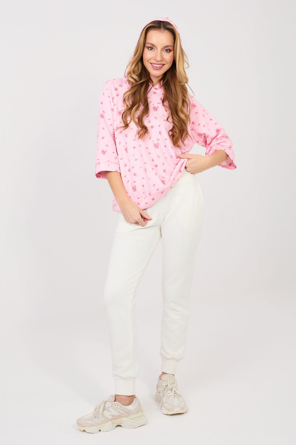 Italy Moda Pink Floral Hooded Sweatshirt - view 2