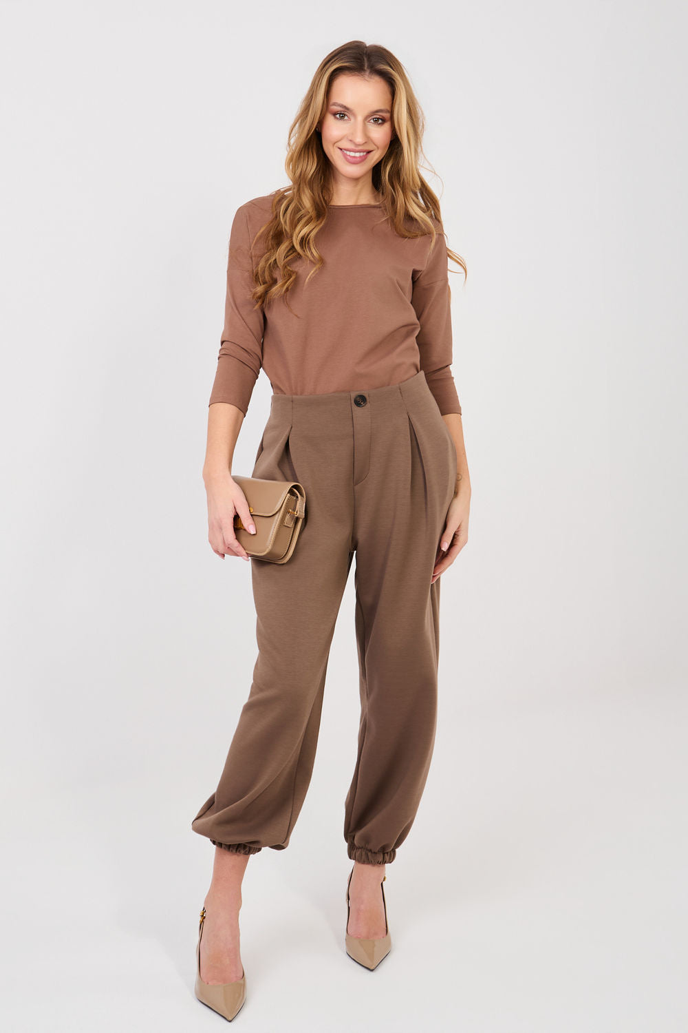 Italy Moda Brown Pleated Joggers - view 2