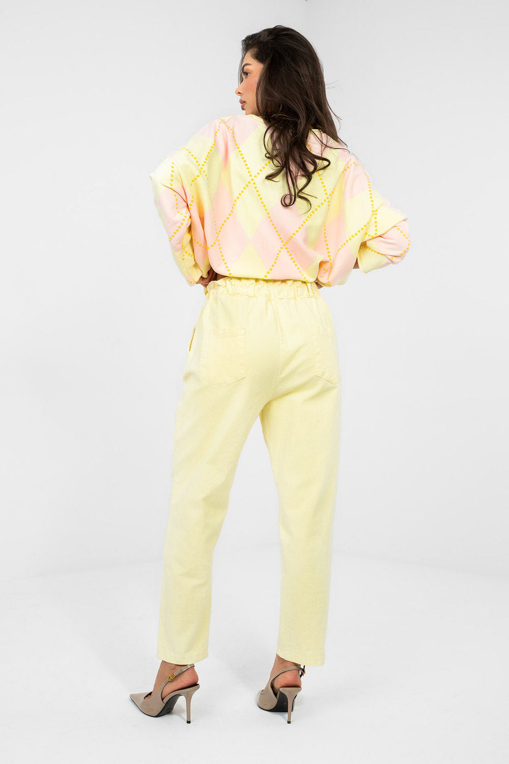 Italy Moda Light Yellow Bodycon High Waisted Corduroy Trousers - view 3