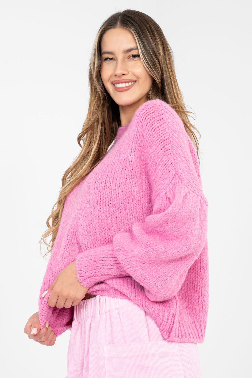Italy Moda Pink Puff Sleeve Jumper - view 2