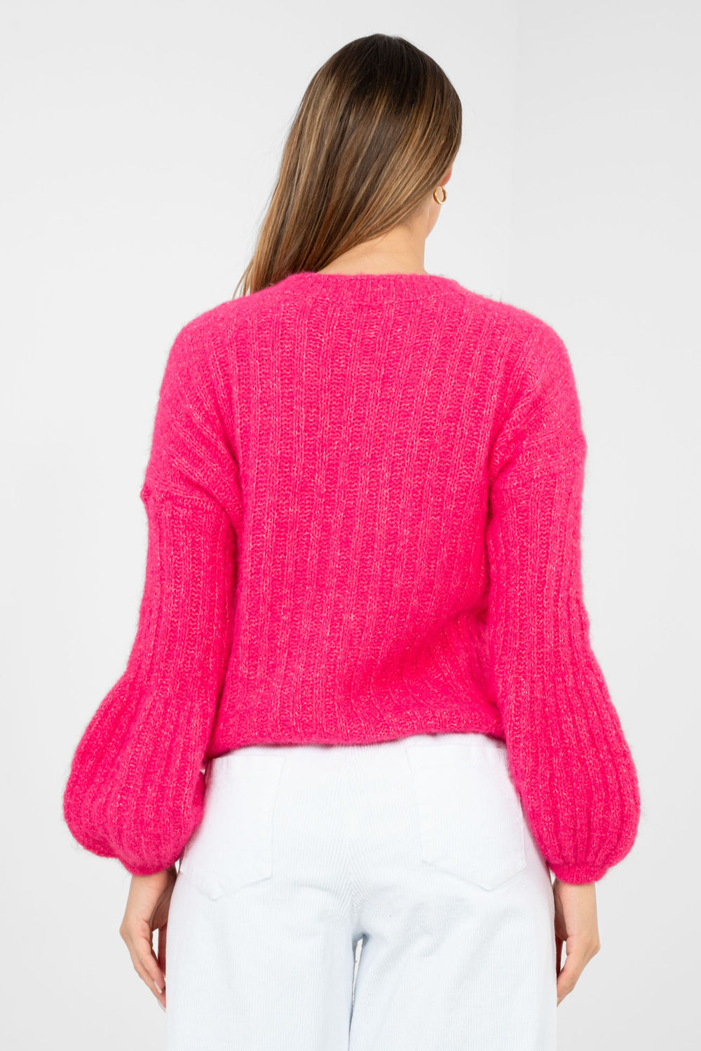 Italy Moda Fuchsia Puff Sleeve Jumper - view 3